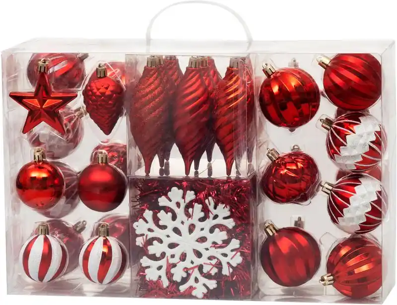 MagicHome globuri de Crăciun, set, 39 buc, roșu, mix, pentru pomul de Crăciun | Reducere specială