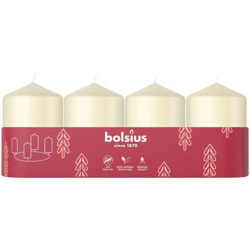 Lumânări de Advent Bolsius Pillar, crem, 60x40 mm, pachet. 4 buc - Calitate superioară