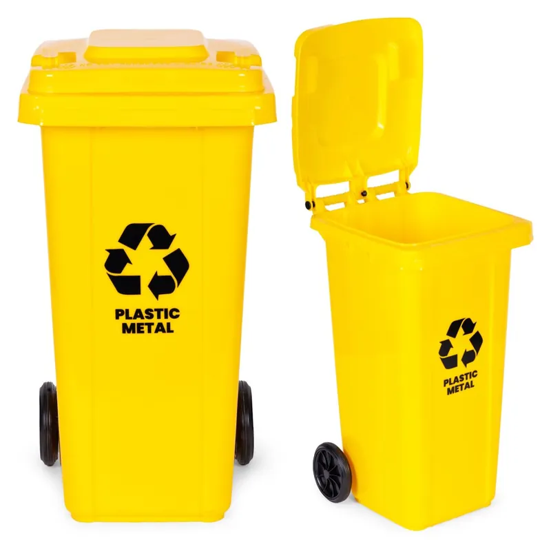 Reducere suplimentară | Container de deșeuri din plastic galben 120L cu roți