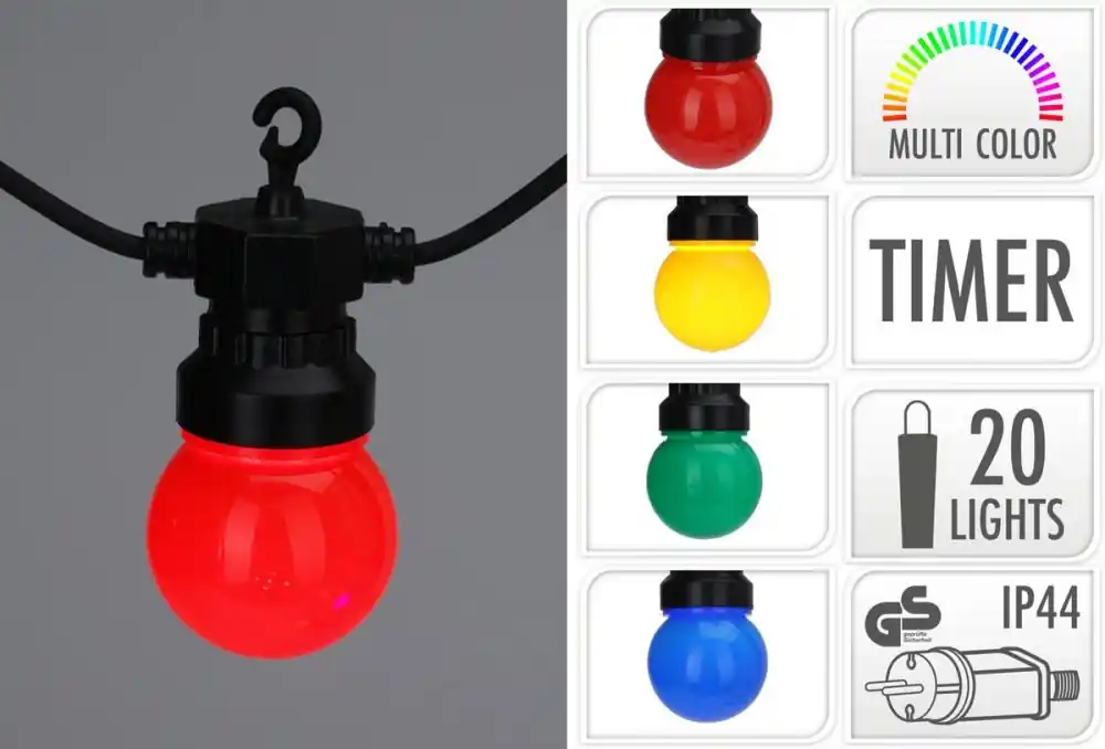 Noutate în gamă - Lumină de grădină 20 LED culoare cu cronometru /9.5m