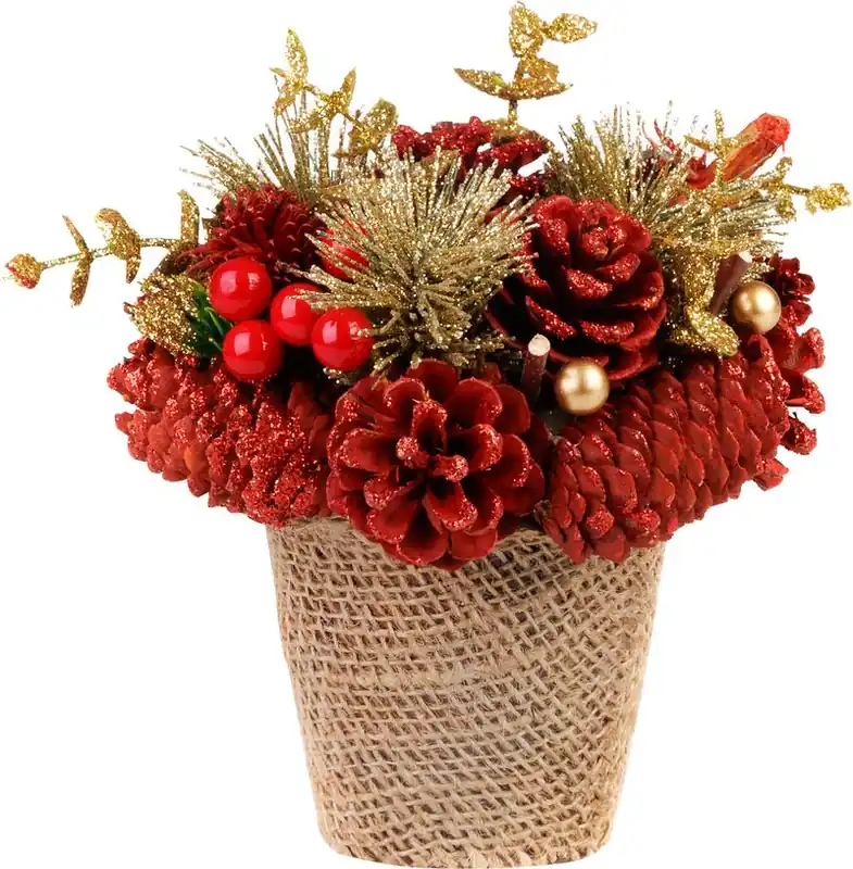 Premium | Ikebana MagicHome Craciun, natural, rosu, 17x17 cm