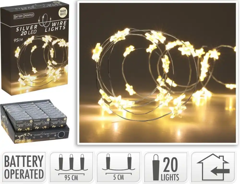 Lumina de Craciun 20 LED alb cald, stele, lanterne - Retur simplu