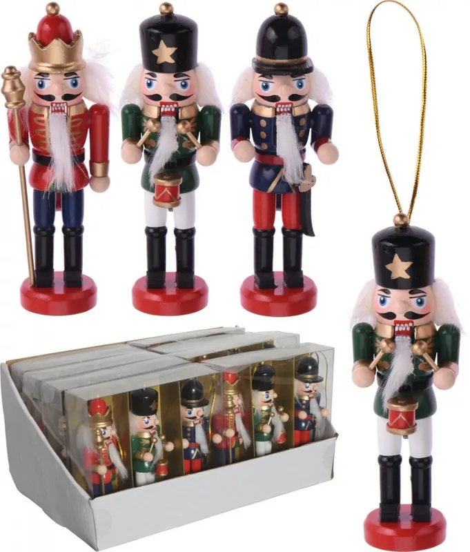 Spărgător de nuci/soldat ornament pentru agățat 4x3x12,5 cm set de 3 amestec de lemn - Ofertă