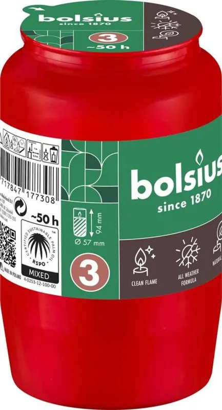 Umplere Bolsius, 50 h, 57x94 mm, pentru un samur, rosu, ulei - Preț excelent