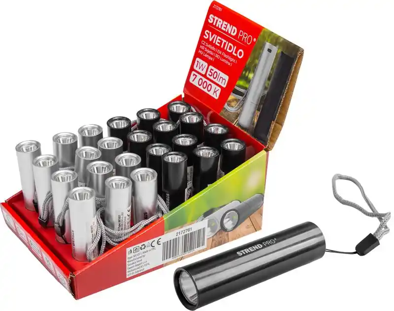 Lanterna Strend Pro NX1051, 50 lm, incarcare USB, negru/argintiu, 77x19 mm, sellbox 24 buc | Comandă azi