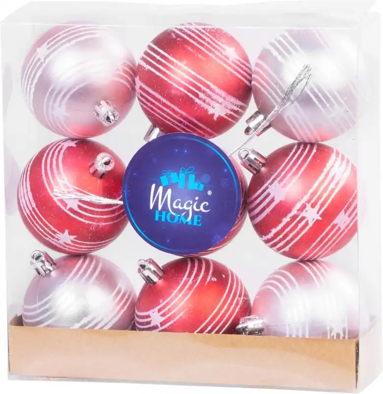 Globuri de Crăciun MagicHome, 9 buc, roșu-roz, mat, cu decor, pentru brad, 6 cm | Reducere