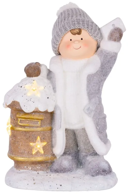 Bestseller - Decor de Craciun MagicHome, Baiat cu cutie, 1 LED, 3xAA, ceramica, 33x23x45 cm