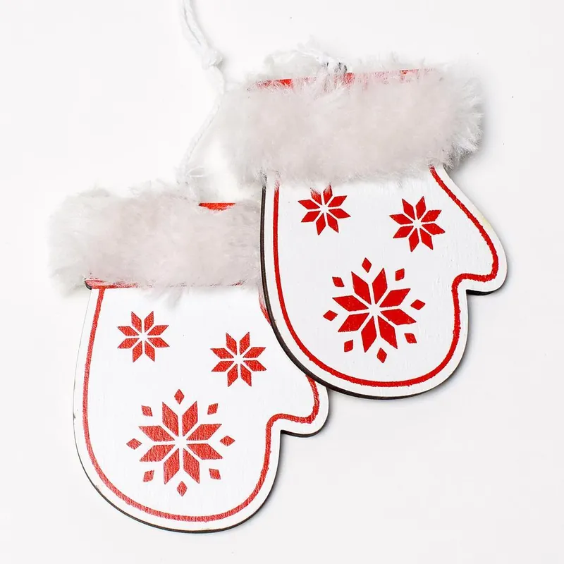 Stoc limitat | Ornament pentru manusi agatat 19x5x2 cm lemn alb-rosu