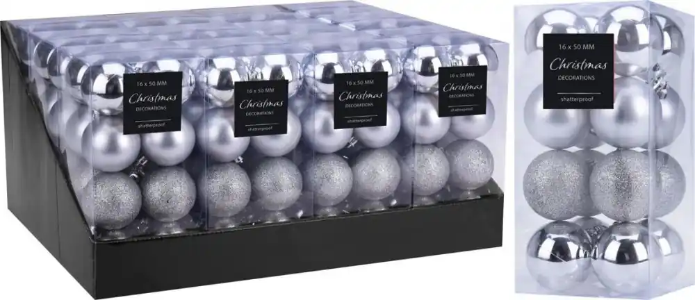 Ornament agățat bilă 5 cm set de 16 plastic argintiu | Preț excelent