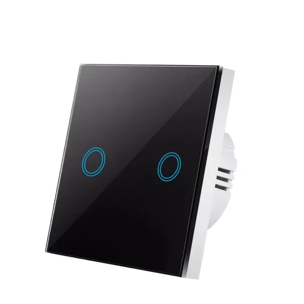 Până la epuizarea stocului - Comutator tactil cu 2 canale, 220V, comutator inteligent pentru casă, panou de sticlă de 8,6 x 8,6 cm, control tactil modern, sticlă securizată, ABS