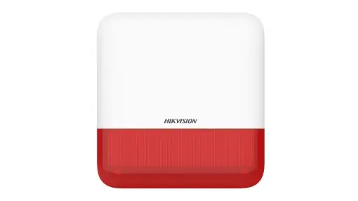 Alegerea clienților - Sirene de exterior wireless AXPRO Hikvision DS-PS1-E-WE(Red Indicator), frecventa de operare 868 MHz, comunicare bidirectionala Tri-X wireless protocol, distanta de comunica RF 1600metri, criptare AES-128, 2 x tamper, Strobe light RED, nivel sonor