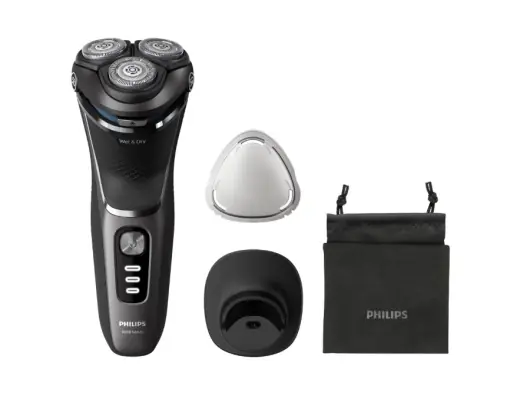 Aparat de ras PHILIPS Shaver Seria 3000 S3343/13, Barbierit umed şi uscat, Fara fir, Capete 5D pivotante si flexibile, Lame autoascutire, 60 min, Sistem de barbierire anticoroziune, Capac de protectie, Suport de incarcare, Negru, L x A x I (mm) 80x140x190 | Promoție limitată